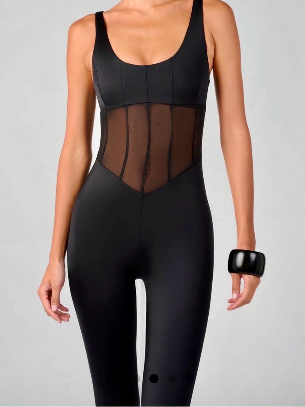 Corset Black Mesh Panel Seamless Jumpsuit
